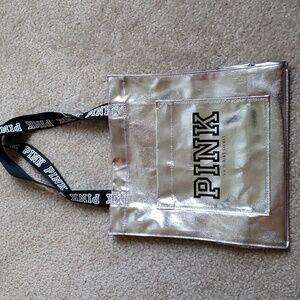 SILVER VICTORIA SECRET PINK TOTE BAG 10X10